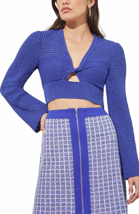 Ming Wang Twist Front Open Knit Crop Top
