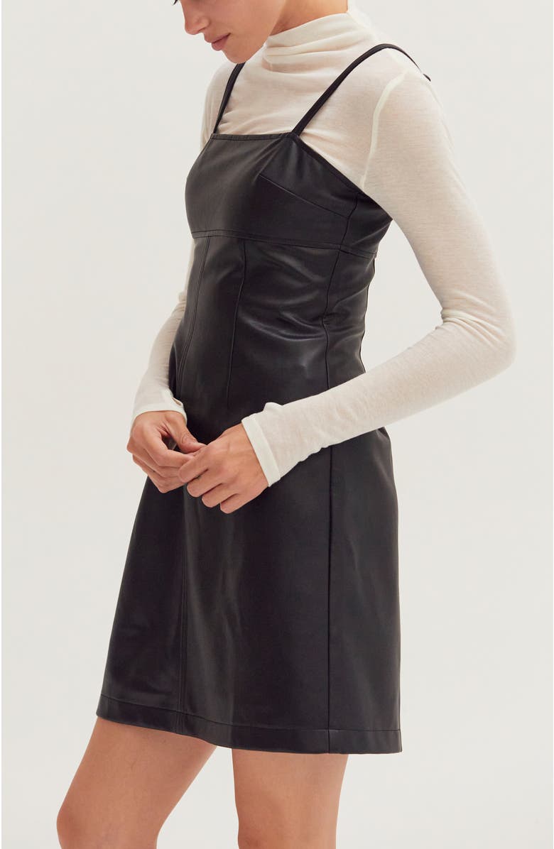 CRESCENT Faux Leather Mini Dress, Alternate, color, Black