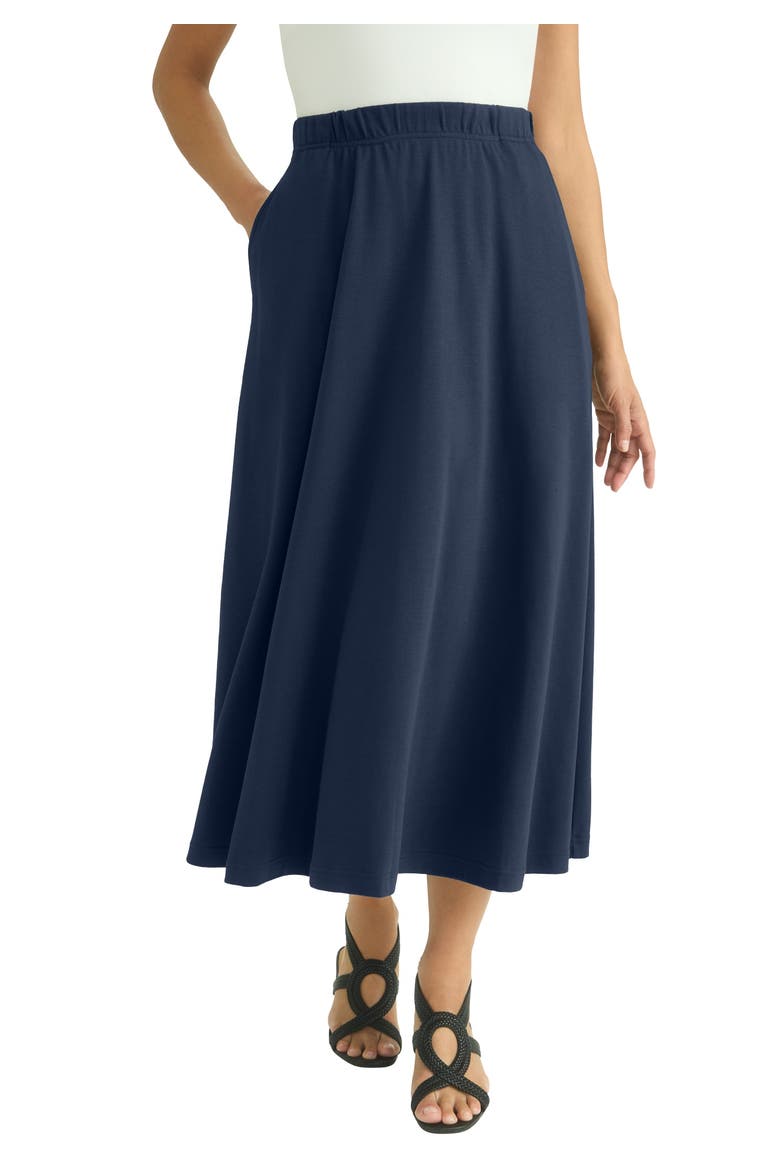 Soft Ease Cotton Knit Swing Skirt, Main, color, NAVY