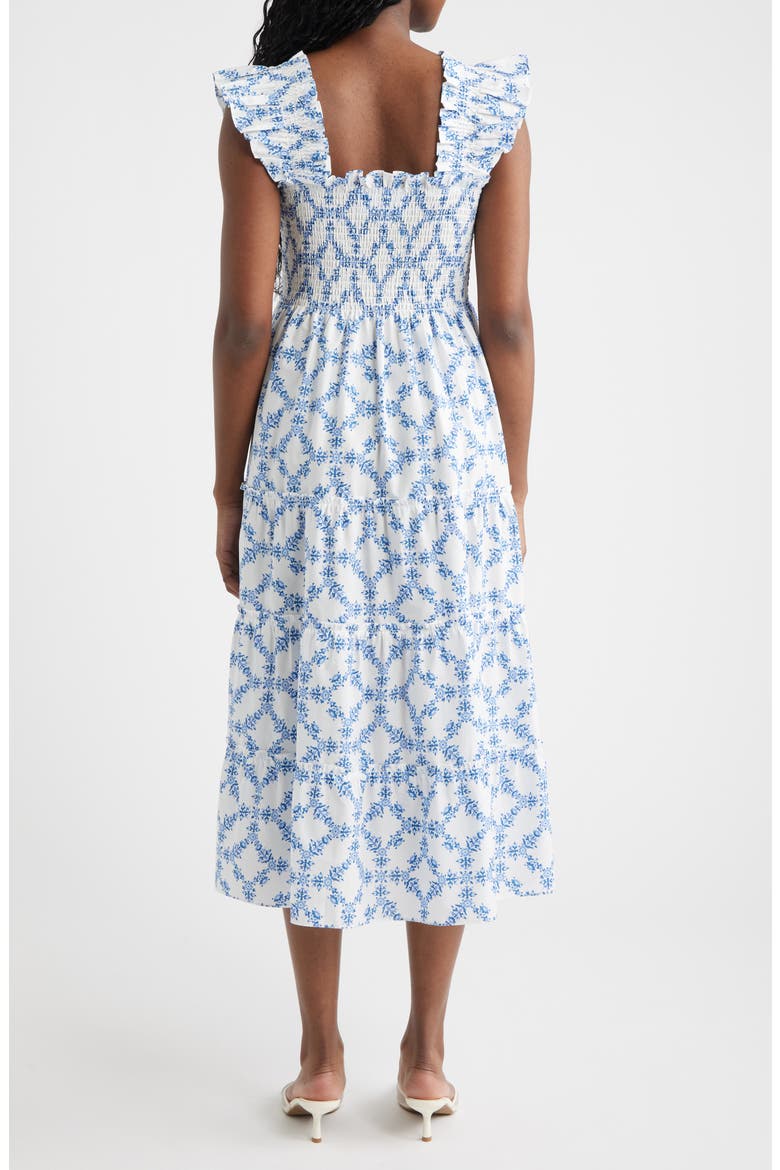 The Ellie Floral Flutter Sleeve Nap Midi Dress, Alternate, color, MARIGOLD BLOCK BLUE