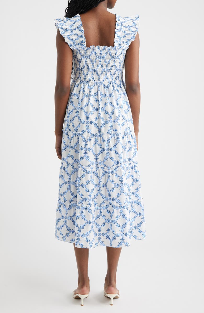 Hill House Home The Ellie Floral Flutter Sleeve Nap Midi Dress, Alternate, color, Marigold Block Blue