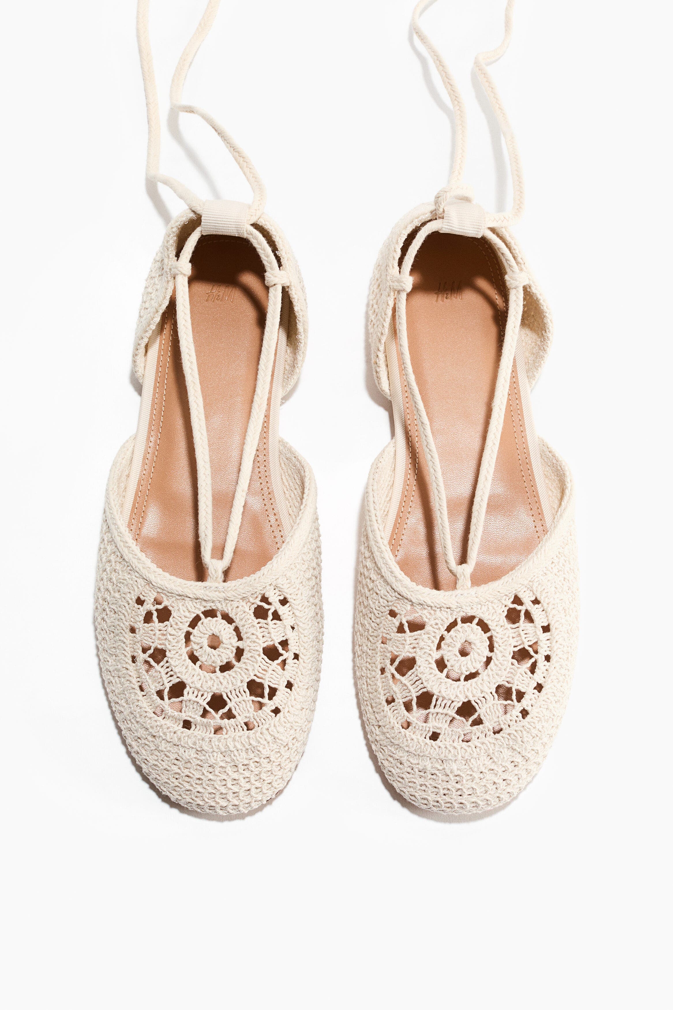 Crochet-look Ballet Flats, Alternate, color, Light beige
