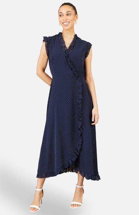 Polka Dot Midi Wrap Dress