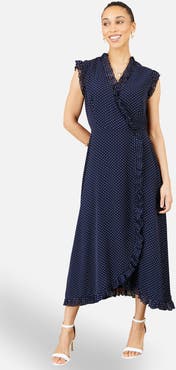 Yumi Polka Dot Midi Wrap Dress