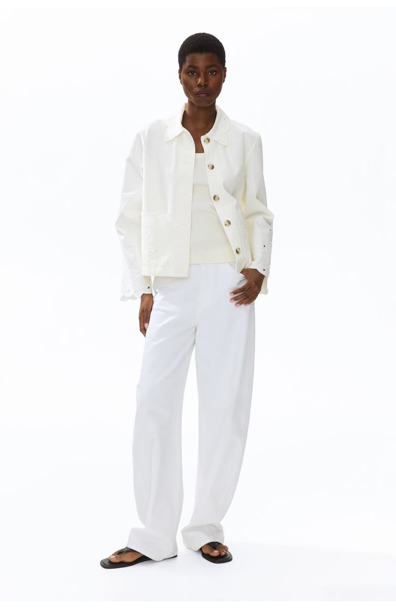 H&M Broderie Anglaise Twill Jacket, Alternate, color, Cream