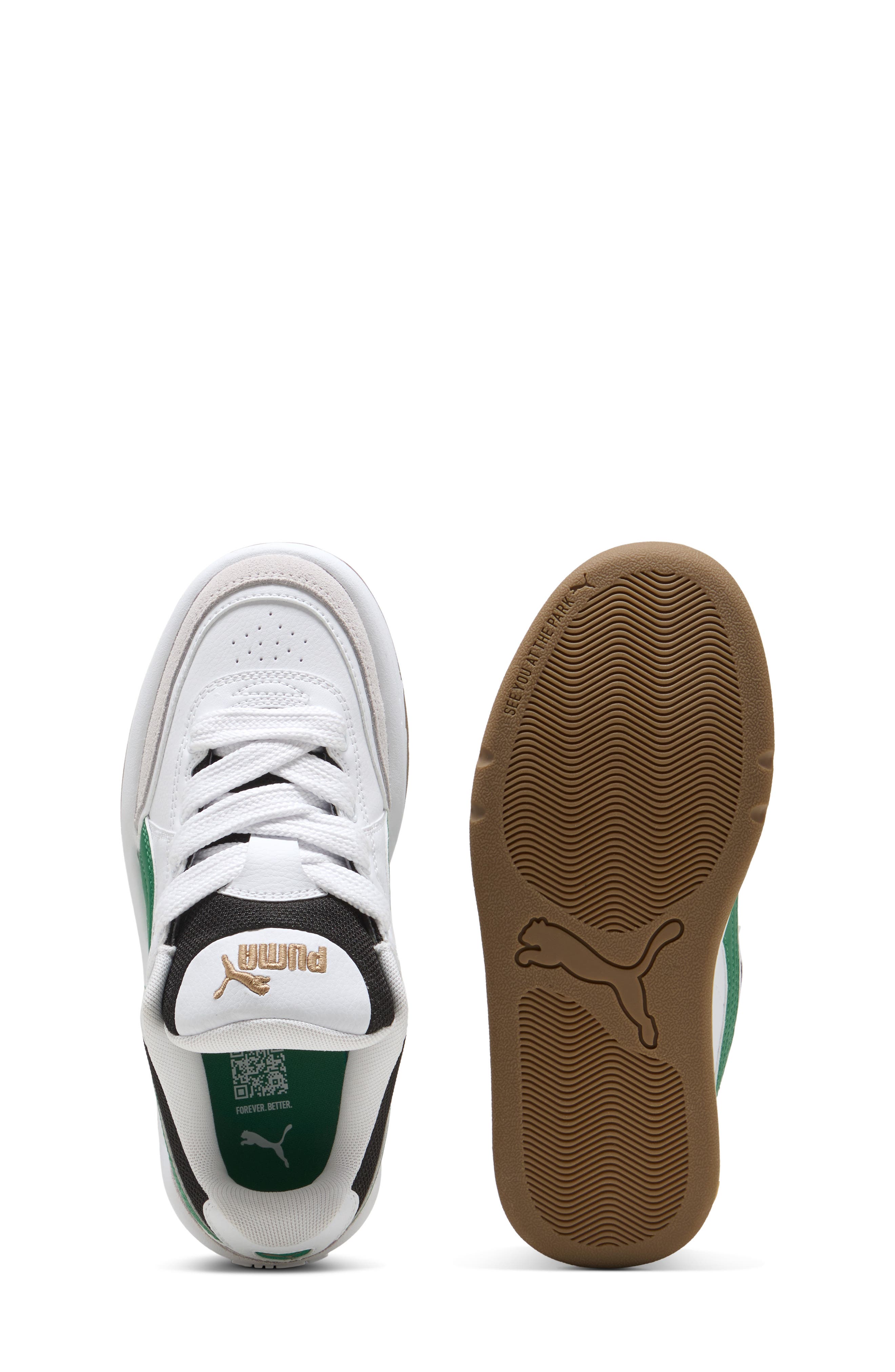 PUMA Kids' Park Lifestyle SK8 Sneaker, Alternate, color, Puma White- Green- Gold