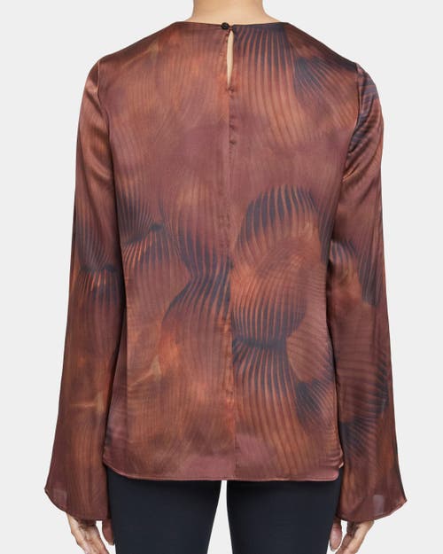 Santorelli Noa Long Sleeve Keyhole Silk Blouse In Hickory Brown