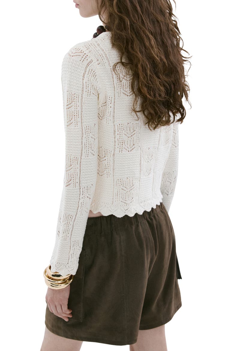 Pointelle Crop Cotton Blend Cardigan, Alternate, color, ECRU