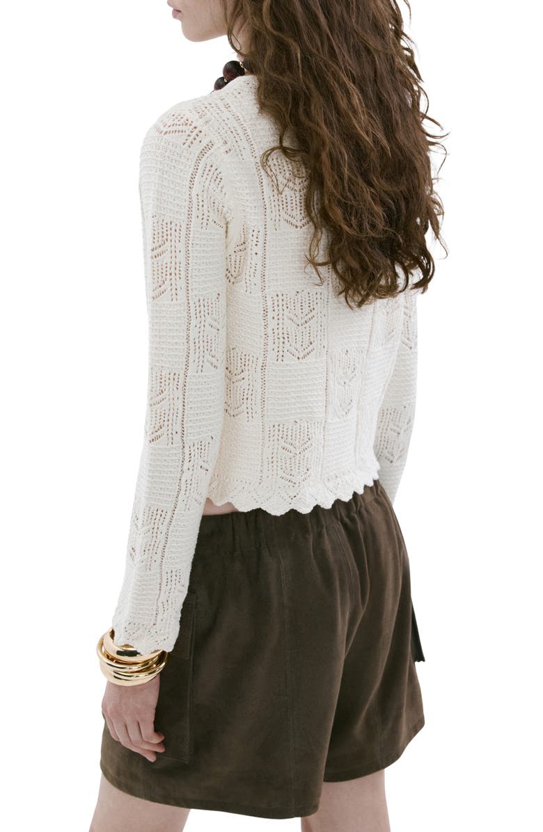 MANGO Pointelle Crop Cotton Blend Cardigan, Alternate, color,