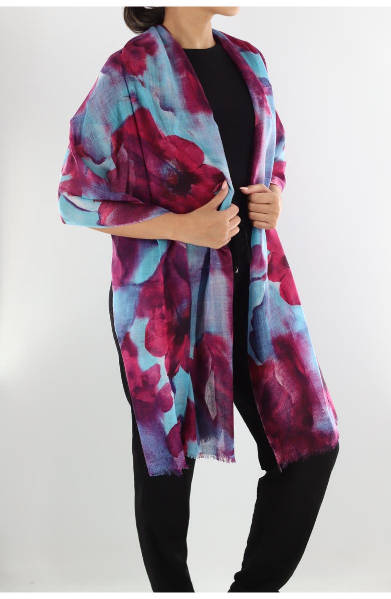 La Fiorentina Watercolor Print Scarf, Alternate, color, Turquoise