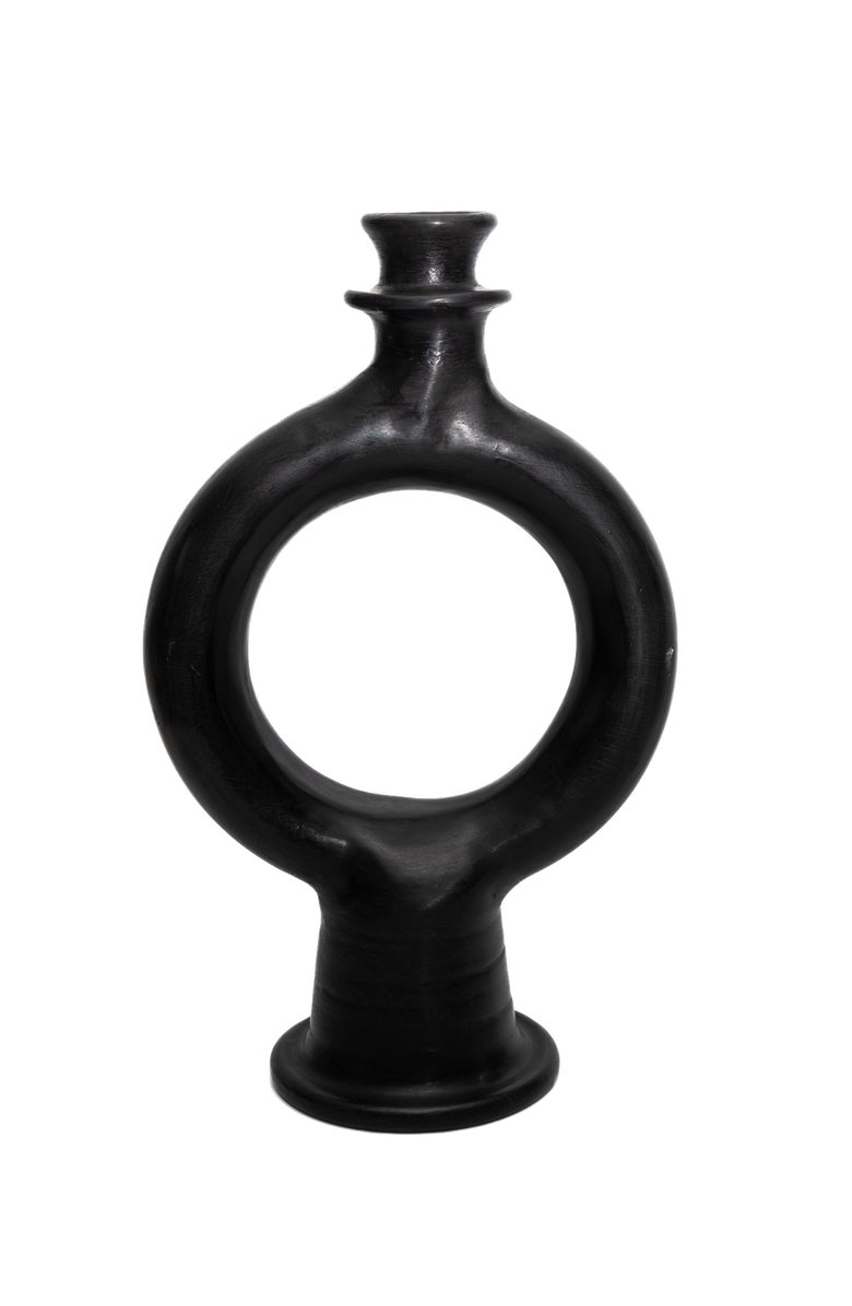 Une Vie Nomade Moroccan Glazed Terracotta Candle Holder, Main, color, Black
