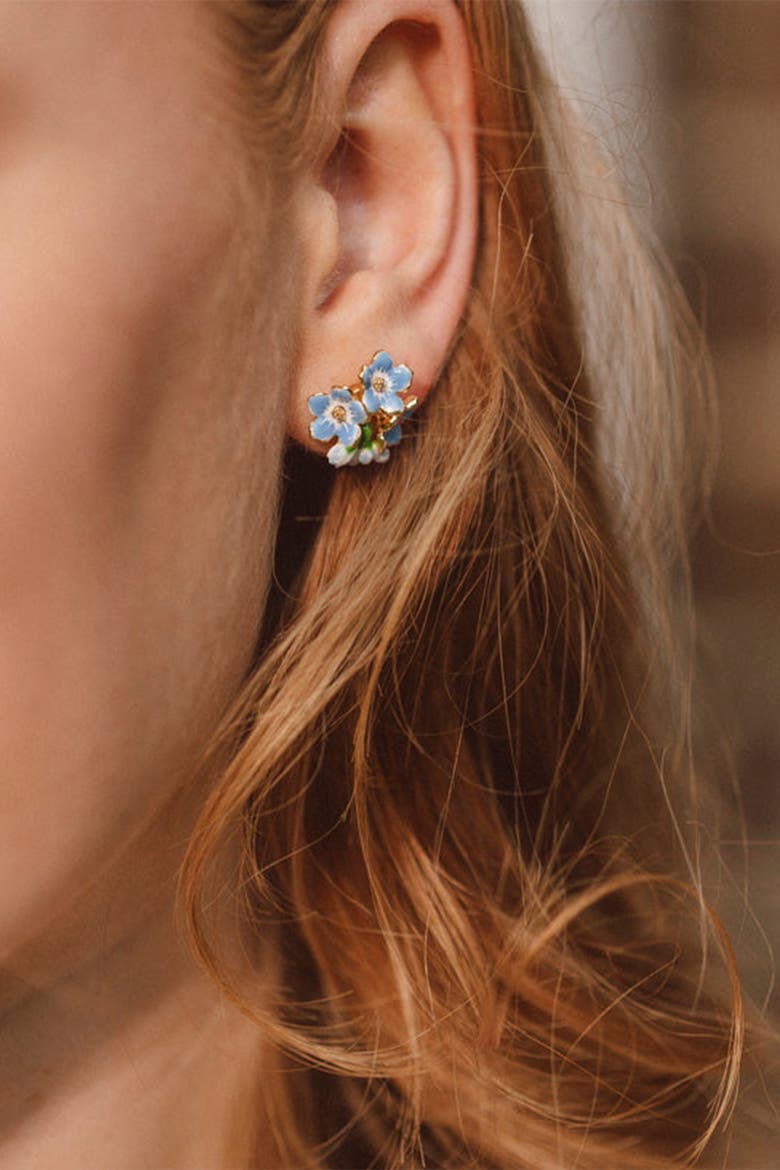 Forget Me Not 3 Cluster Studs, Alternate, color, Blue