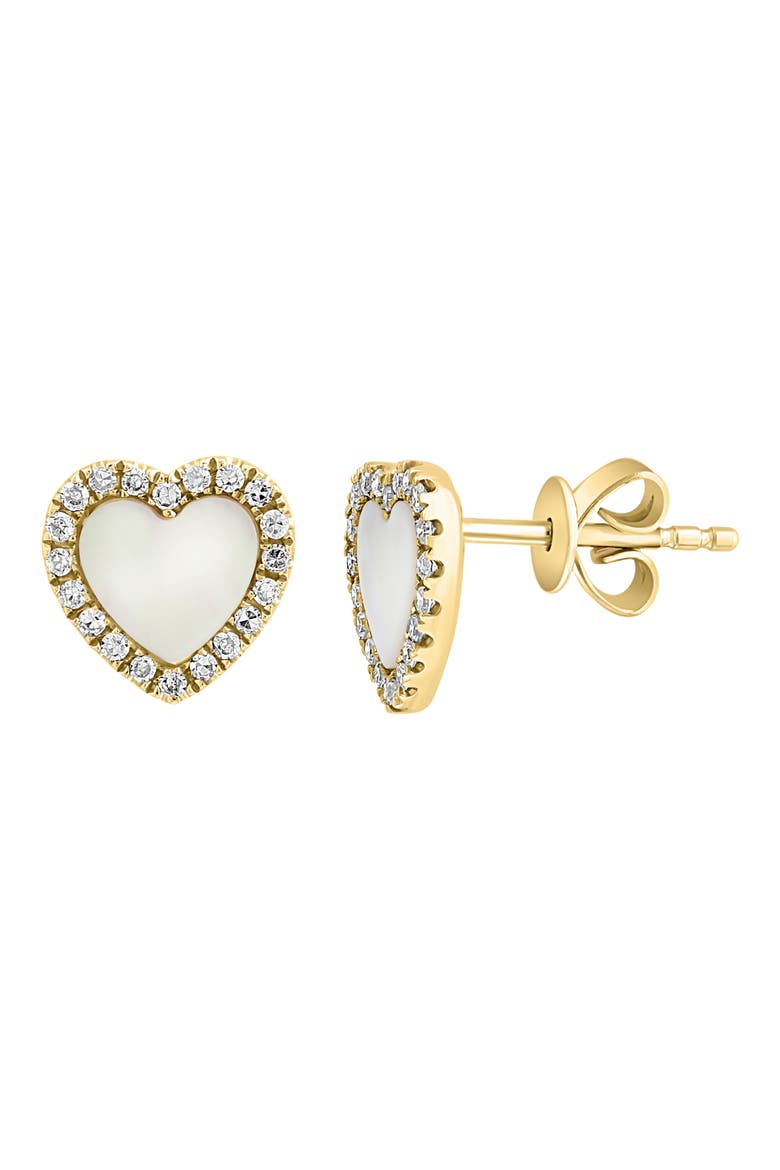 Diamond Halo Mother of Pearl Stud Earrings - 0.19 ctw, Alternate, color, WHITE