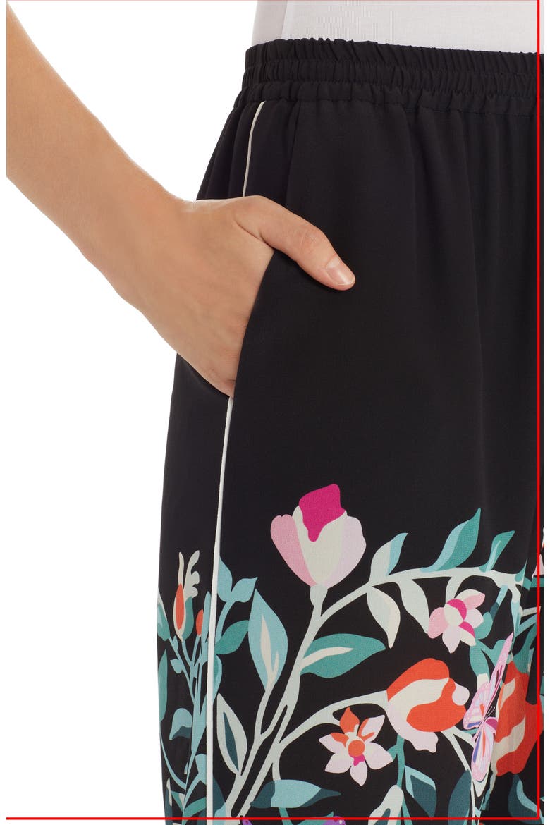 Flower Garden Print Silk Crêpe de Chine Pants, Alternate, color, NERO MULTICOLOR K92