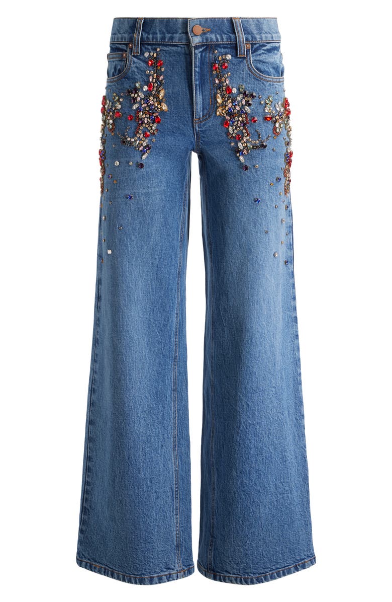 Alice + Olivia Amazing Crystal Detail Baggy Wide Leg Jeans, Alternate, color, Brooklyn Blue