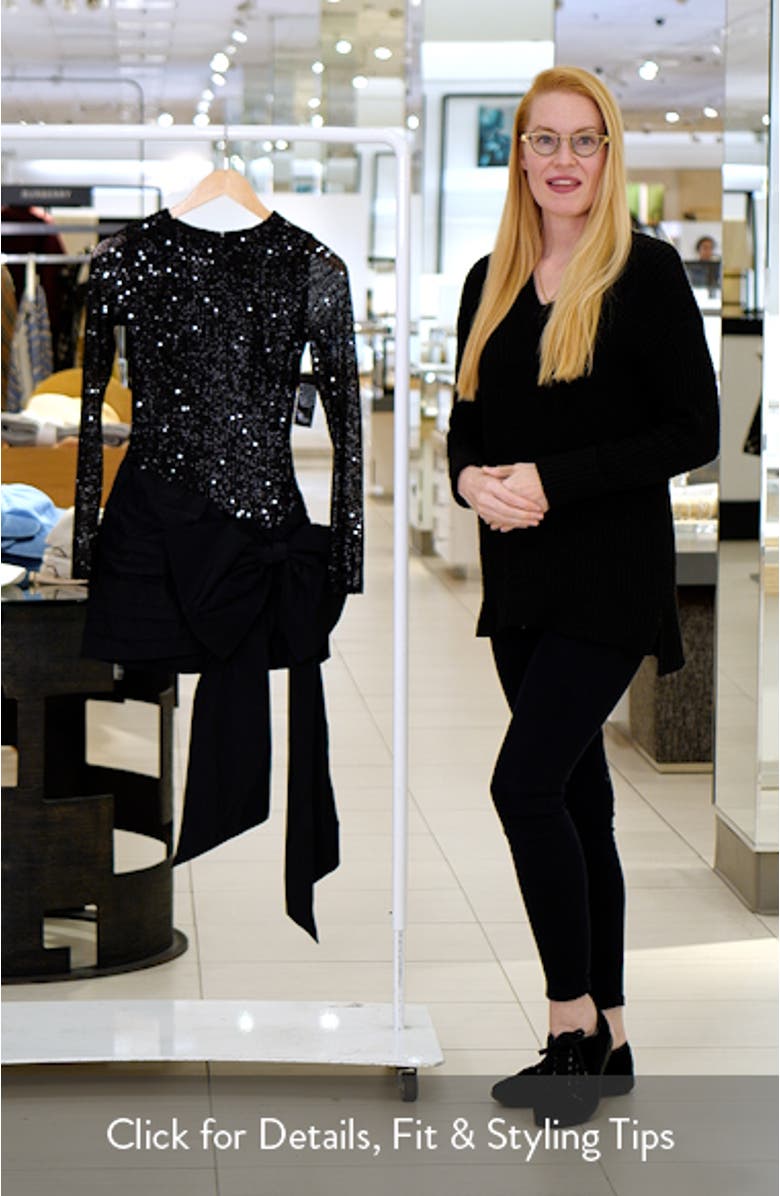 Dolly Sequin Bow Long Sleeve Cocktail Minidress, sales video thumbnail