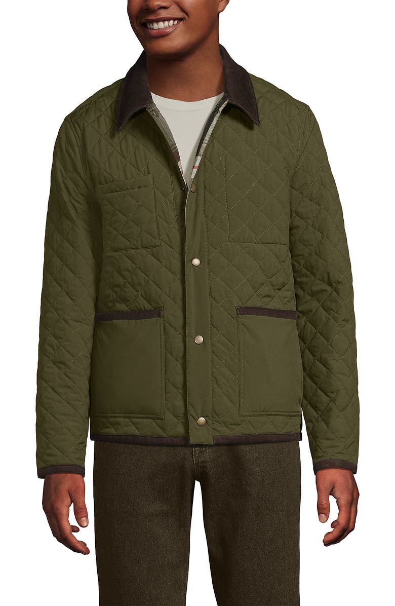 Lands' End Reversible Insulated Barn Jacket, Alternate, color, River Stone/Olive Plaid