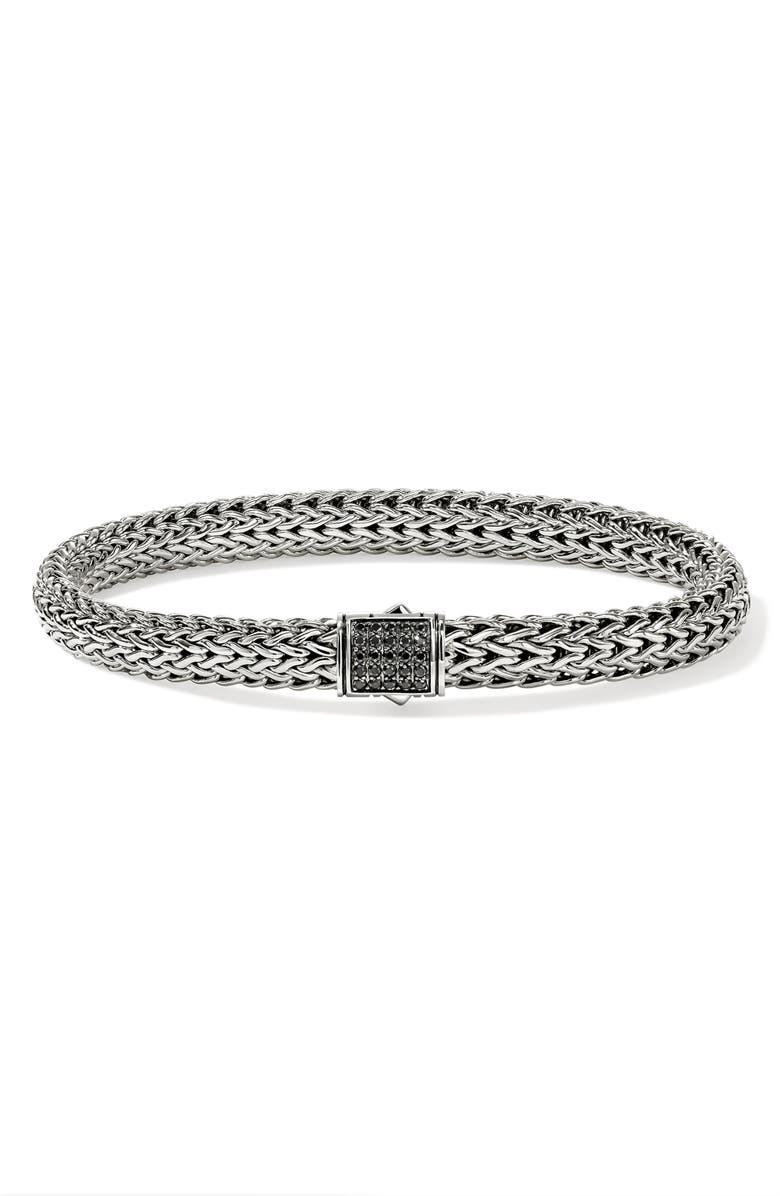 John Hardy Icon Bracelet, Sterling Silver, Pavé, 6.5mm, Main, color, Silver Black Stone
