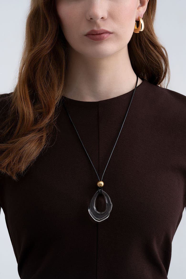 See Through Sphere Cord Necklace, Alternate, color, Gold
