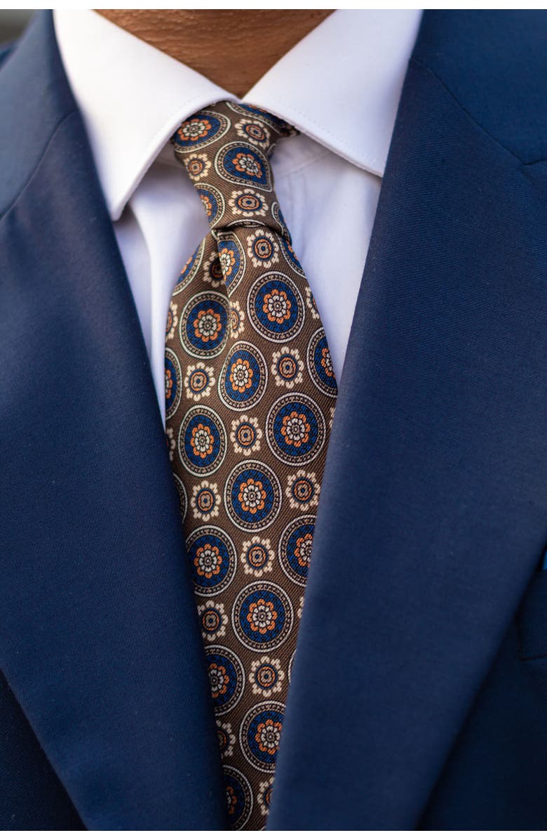 Elizabetta La Vigna - Extra Long Printed Silk Tie for Men, Main, color, Brown