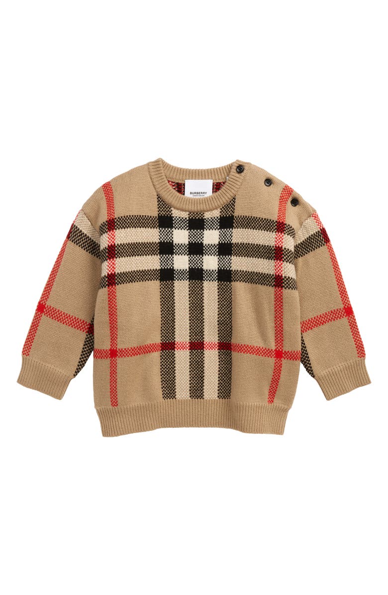 Burberry Kids' Denny Jacquard Check Wool & Cashmere Sweater, Main, color, 
