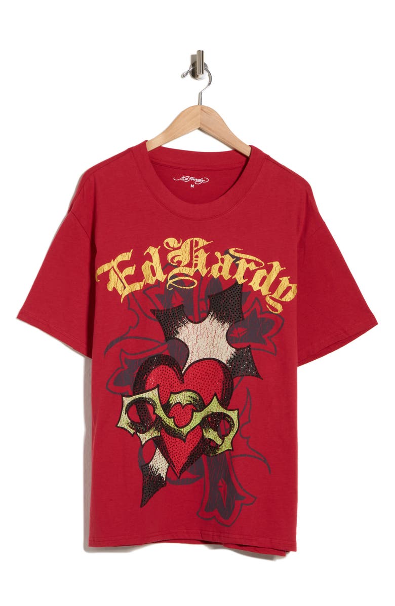 Ed Hardy Sacred Heart Graphic T-Shirt, Alternate, color, Red
