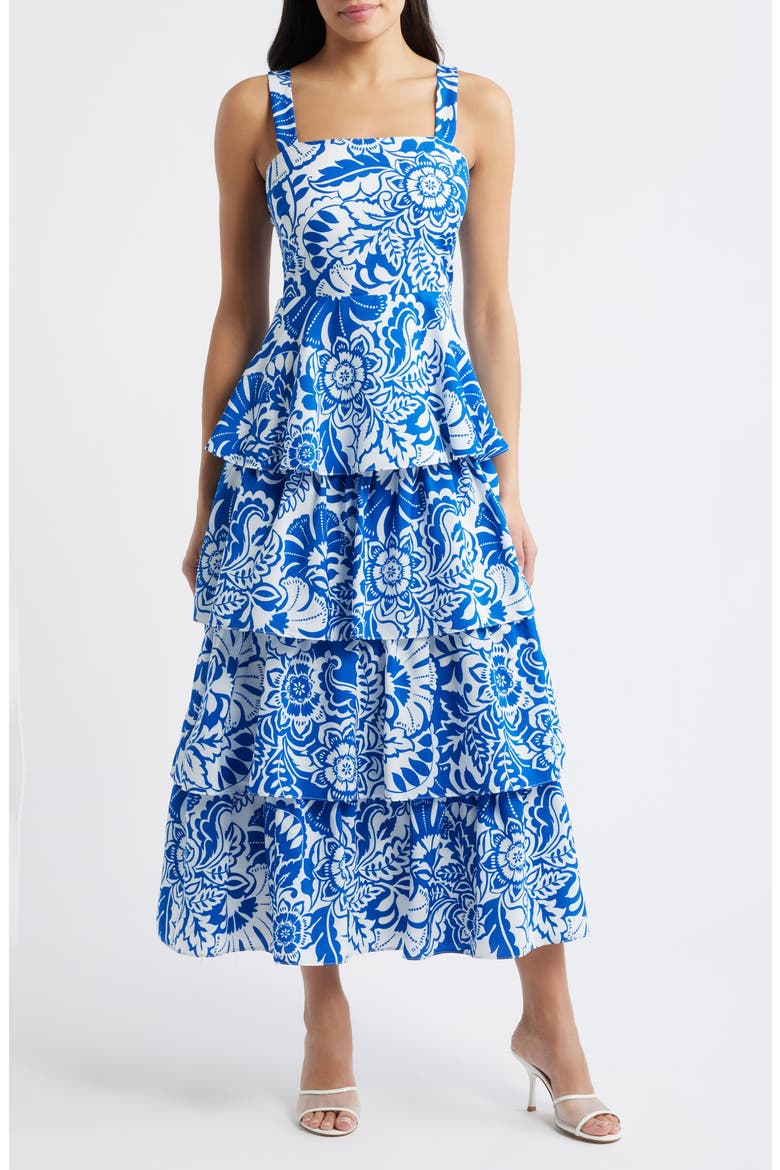 Floral Tiered Maxi Dress, Main, color, BLU IVORY