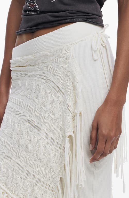 Desigual Mixed Stitch Fringe Maxi Skirt In Light Beige