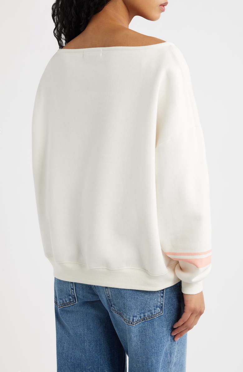 Vinyl Icons Hamptons Off the Shoulder Graphic Sweatshirt, Alternate, color, Marshmallow