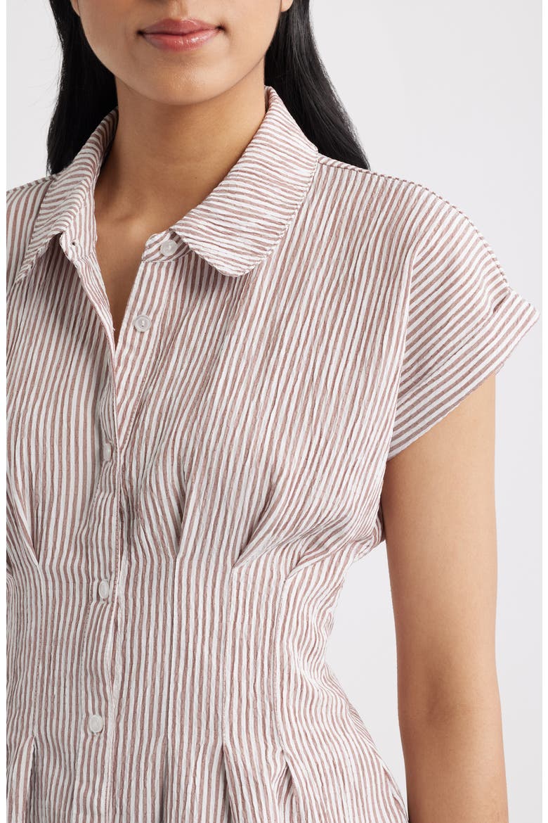 Pleat Stripe Button-Up Shirt, Alternate, color, CREAM/ BRANDY BROWN