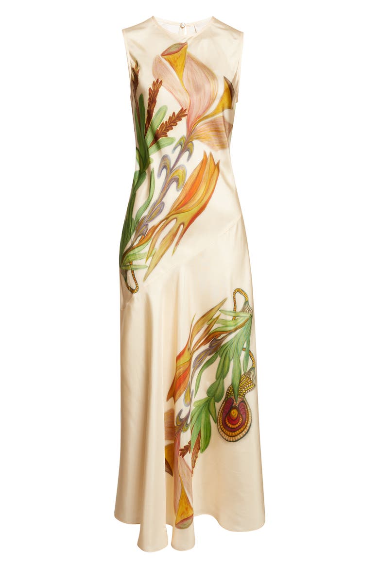 Gaea Botanical Silk Midi Dress, Alternate, color, INNER NATURE