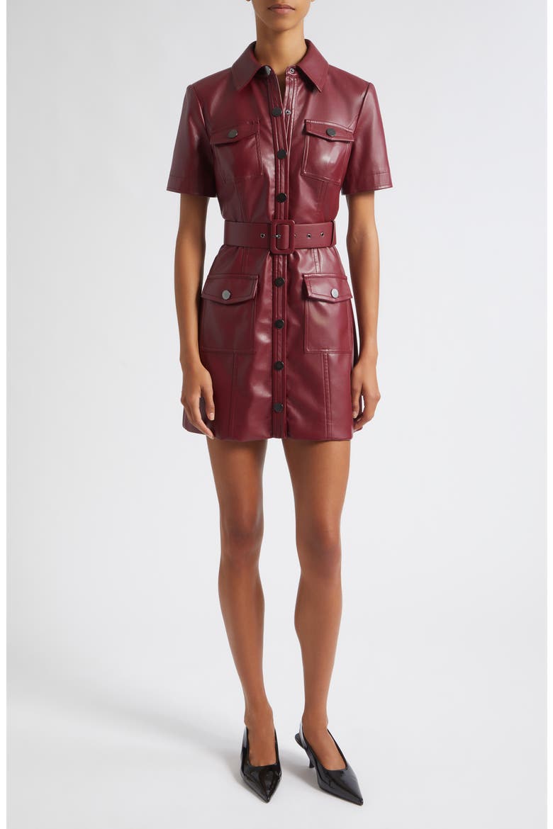Lydia Faux Leather Snap Front Minidress, Main, color, OXBLOOD