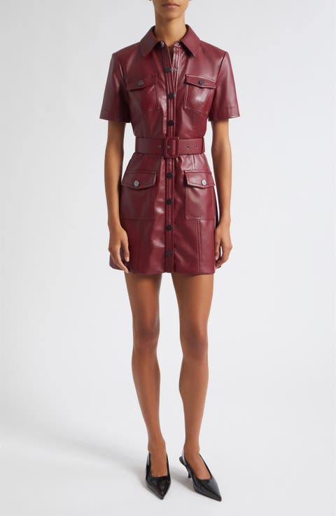 Lydia Faux Leather Snap Front Minidress