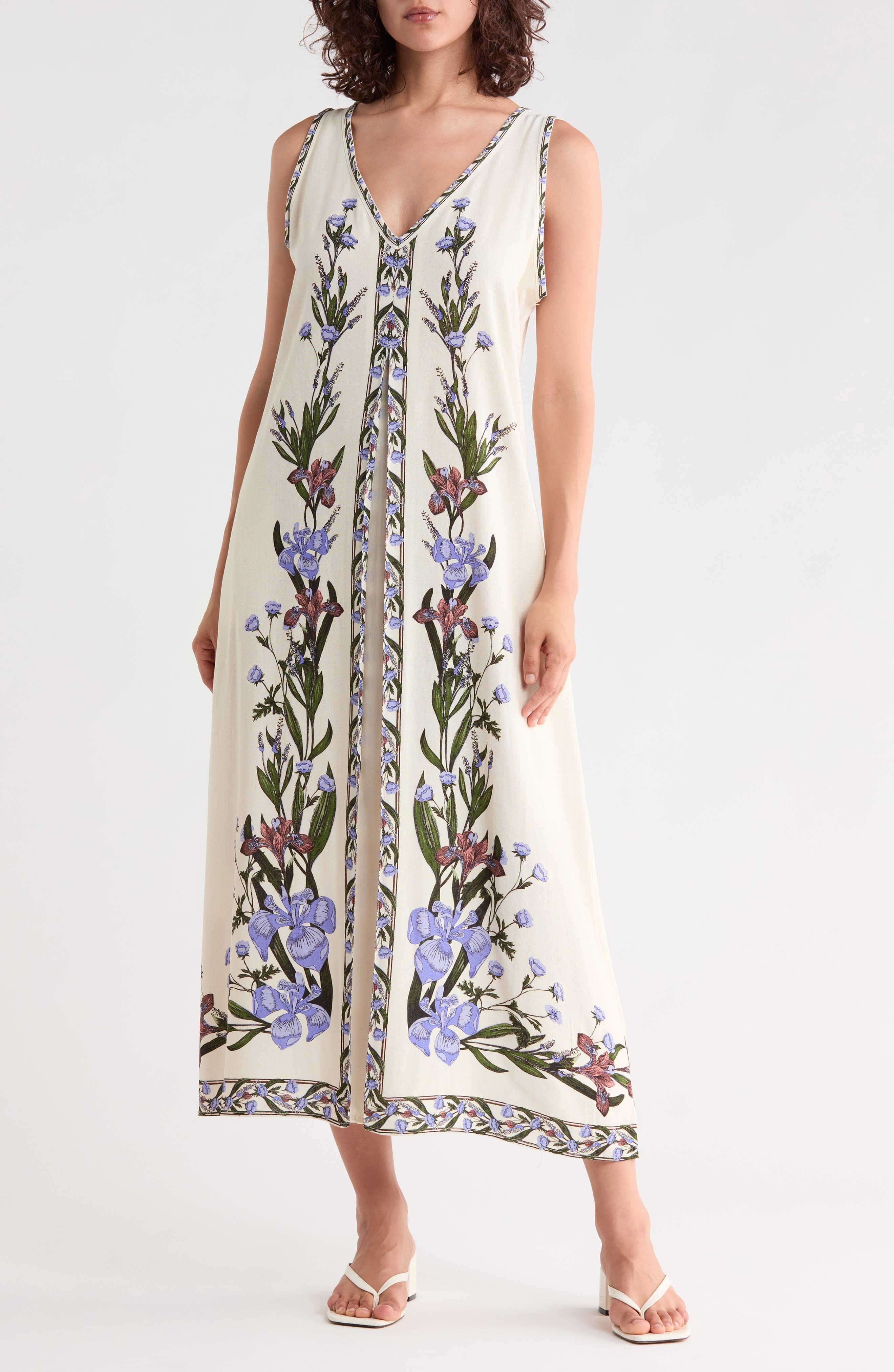 Border Print Sleeveless Maxi Dress