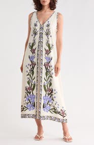 MAX STUDIO Border Print Sleeveless Maxi Dress
