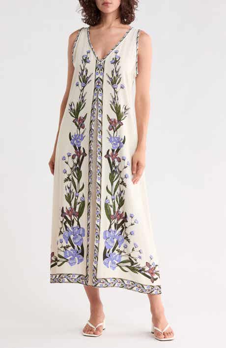 Border Print Sleeveless Maxi Dress