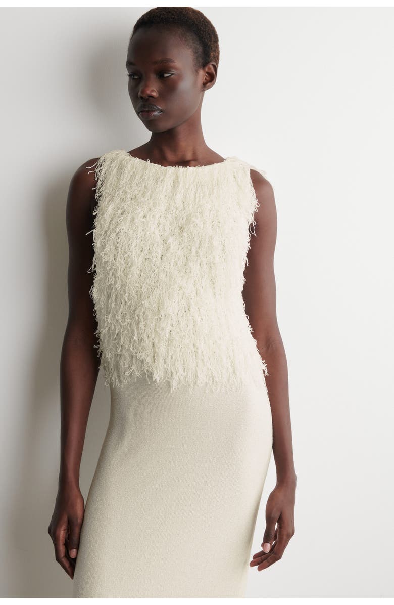 COS Fringed Knitted Column Dress, Alternate, color, White