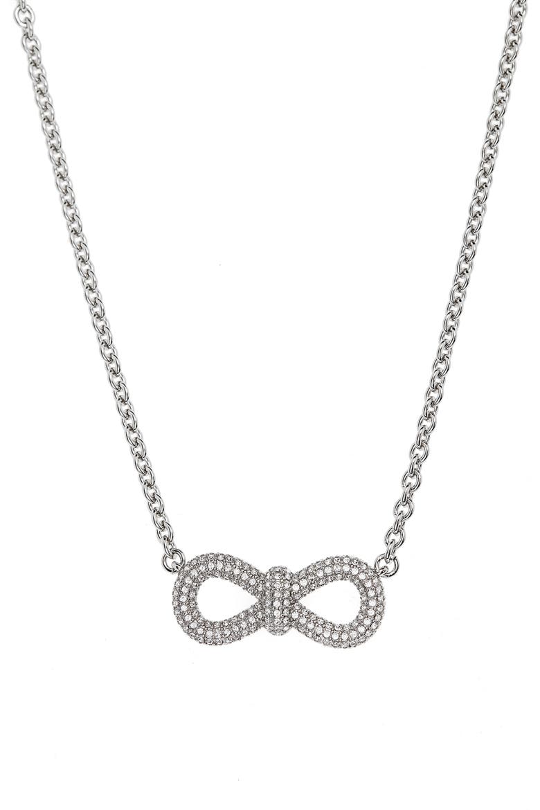 Crystal Bow Necklace, Main, color, SILVER
