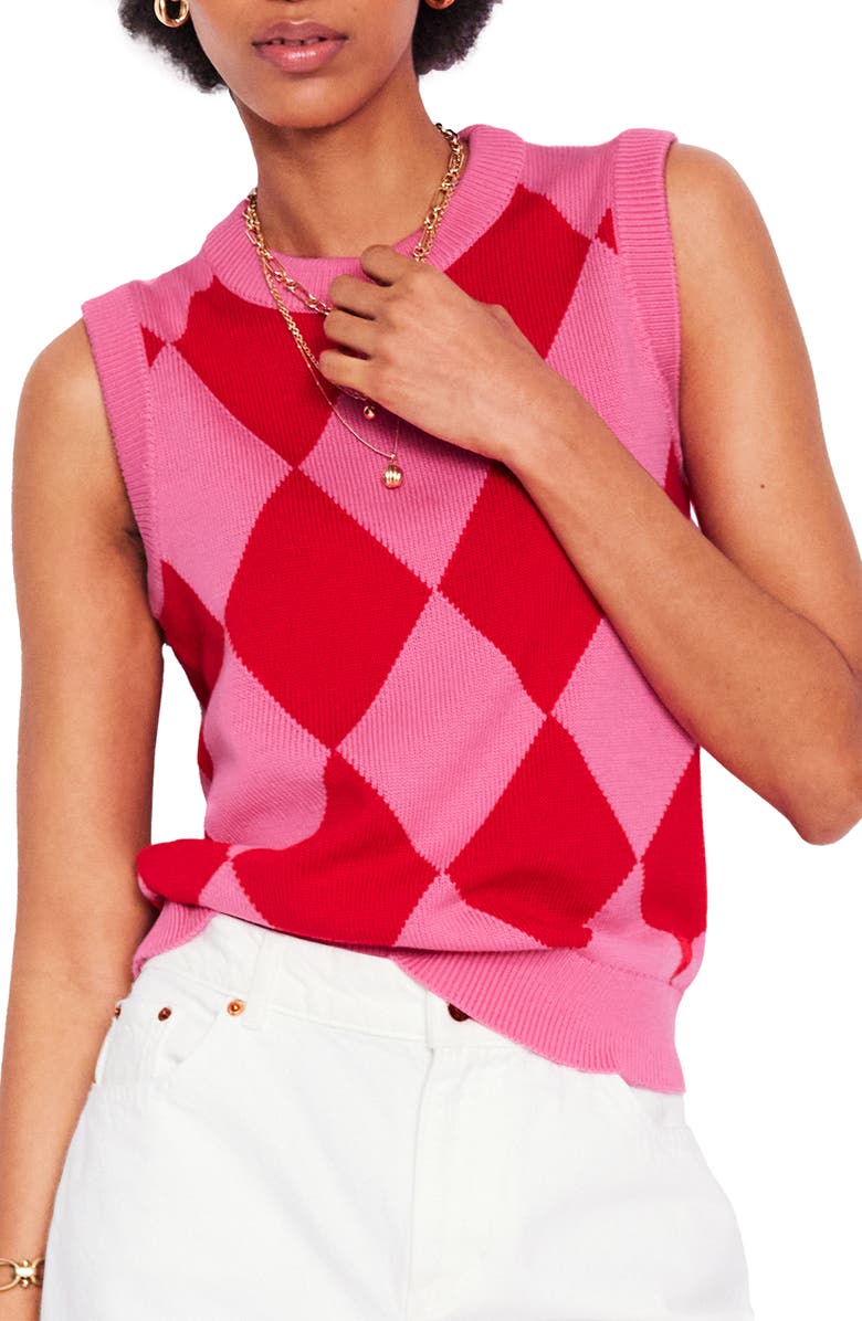 Boden Argyle Cotton Sweater Vest, Main, color,