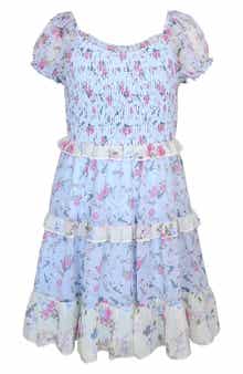 Zunie Kids' Floral Ruffle Tiered Dress