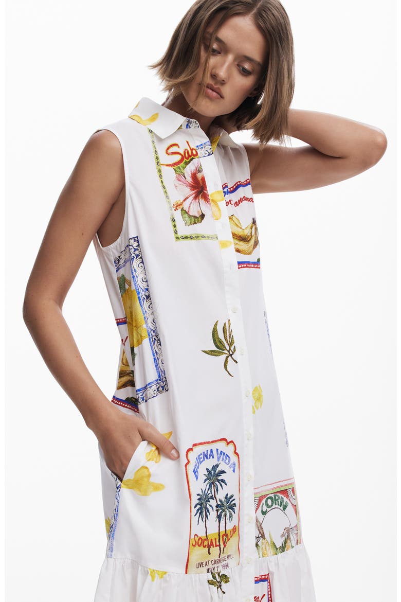 Mixed Print Cotton Sleeveless Shirtdress, Alternate, color, LIGHT BEIGE