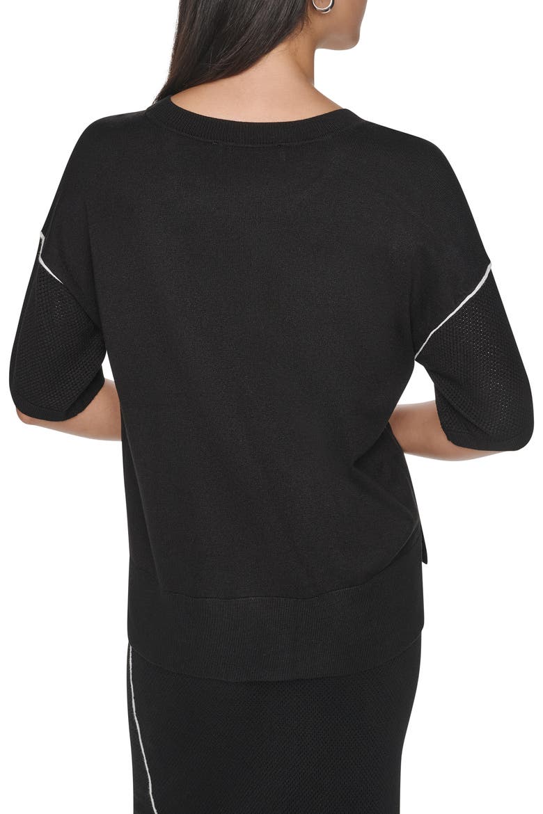 Contrast Trim Short Sleeve Sweater, Alternate, color, BLK/ IVY