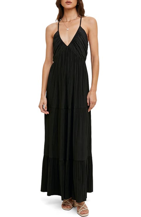 Pleated Satin Maxi Dress