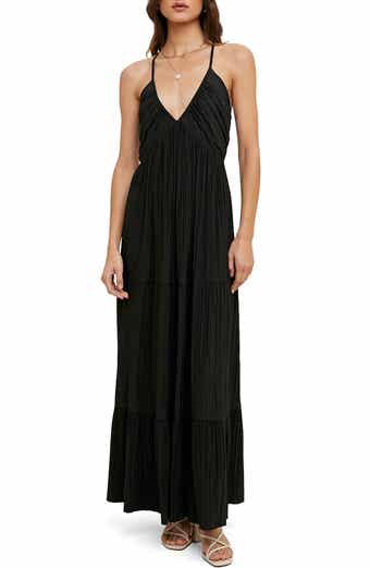 Pleated Satin Maxi Dress