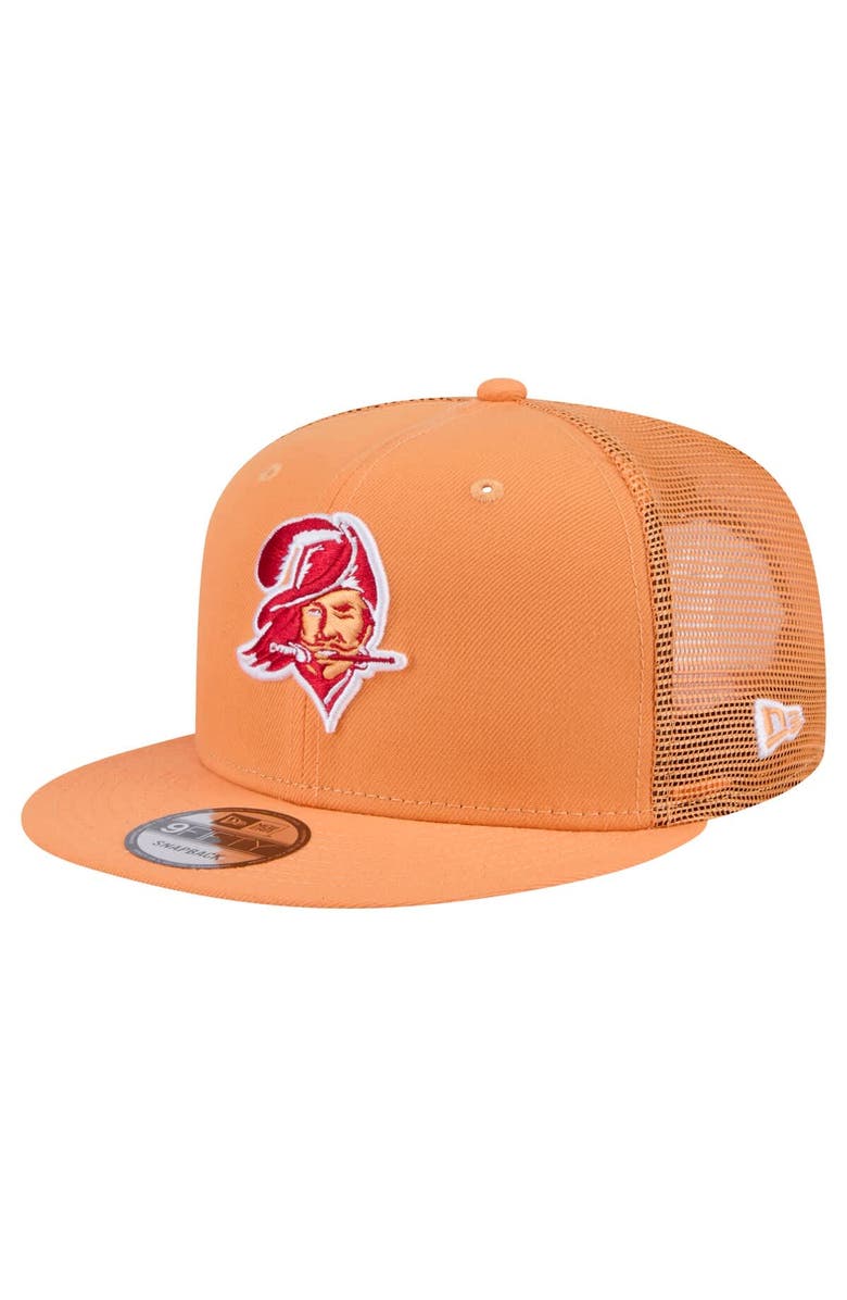 New Era Men's New Era Orange Tampa Bay Buccaneers Throwback Main Trucker 9FIFTY Snapback Hat, Main, color, 