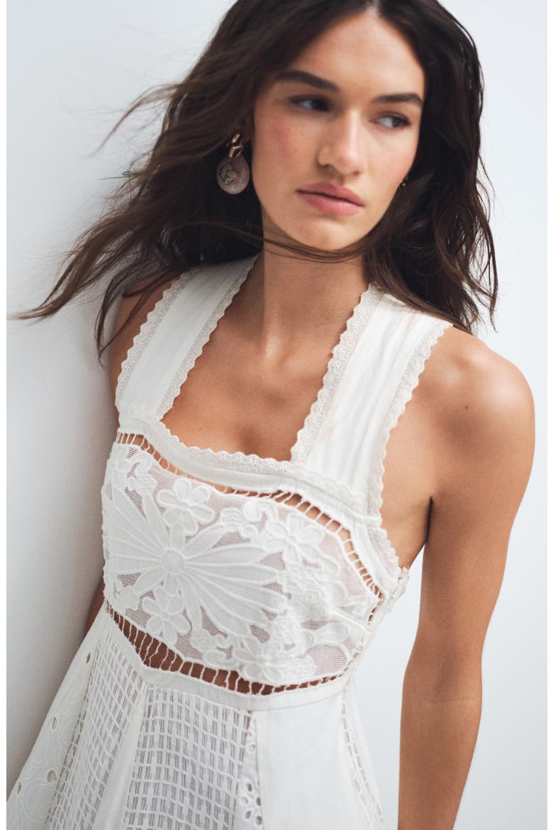 Cutwork Broderie Sleeveless Maxi Dress, Alternate, color, WHITE
