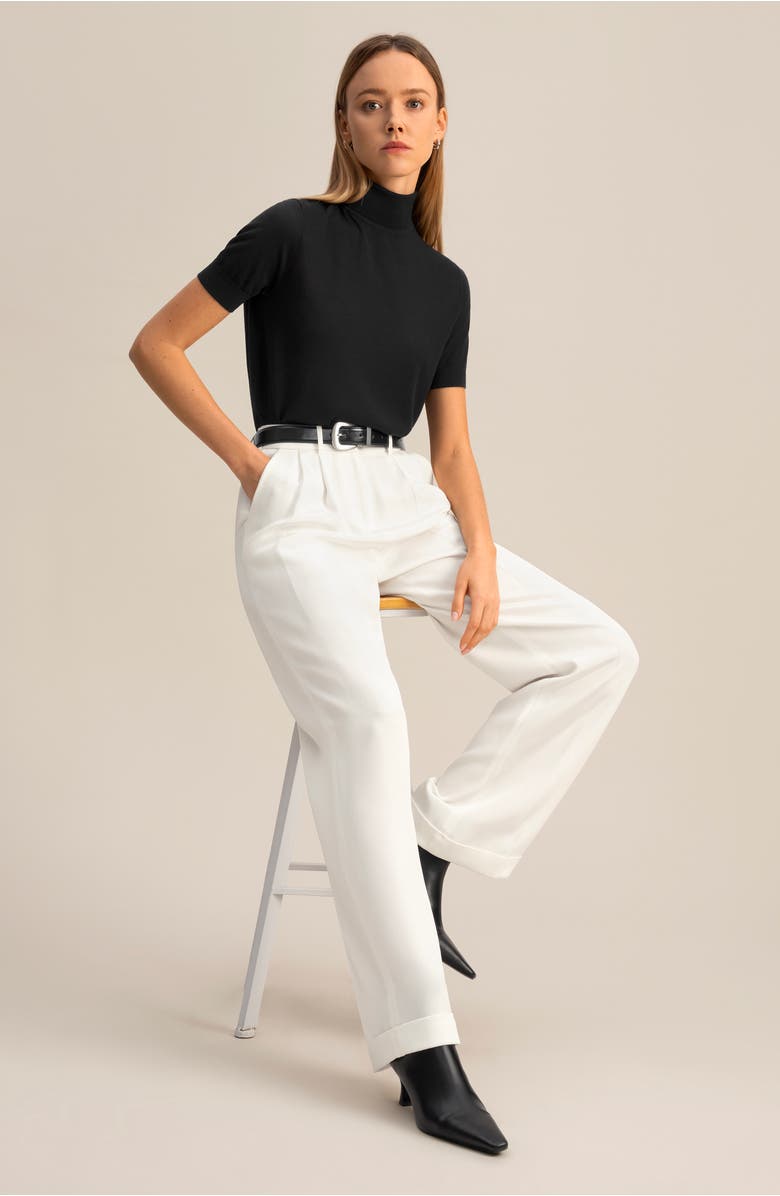 Lilysilk High Neck Short Sleeves Silk Knitted Sweater, Alternate, color, Black