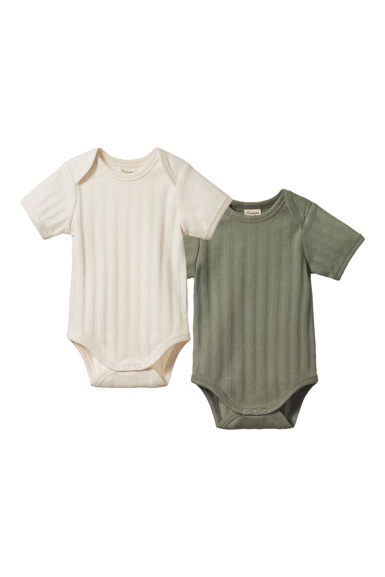 2-Pack Rib Organic Cotton Bodysuits, Main, color, NATURAL/ NETTLE