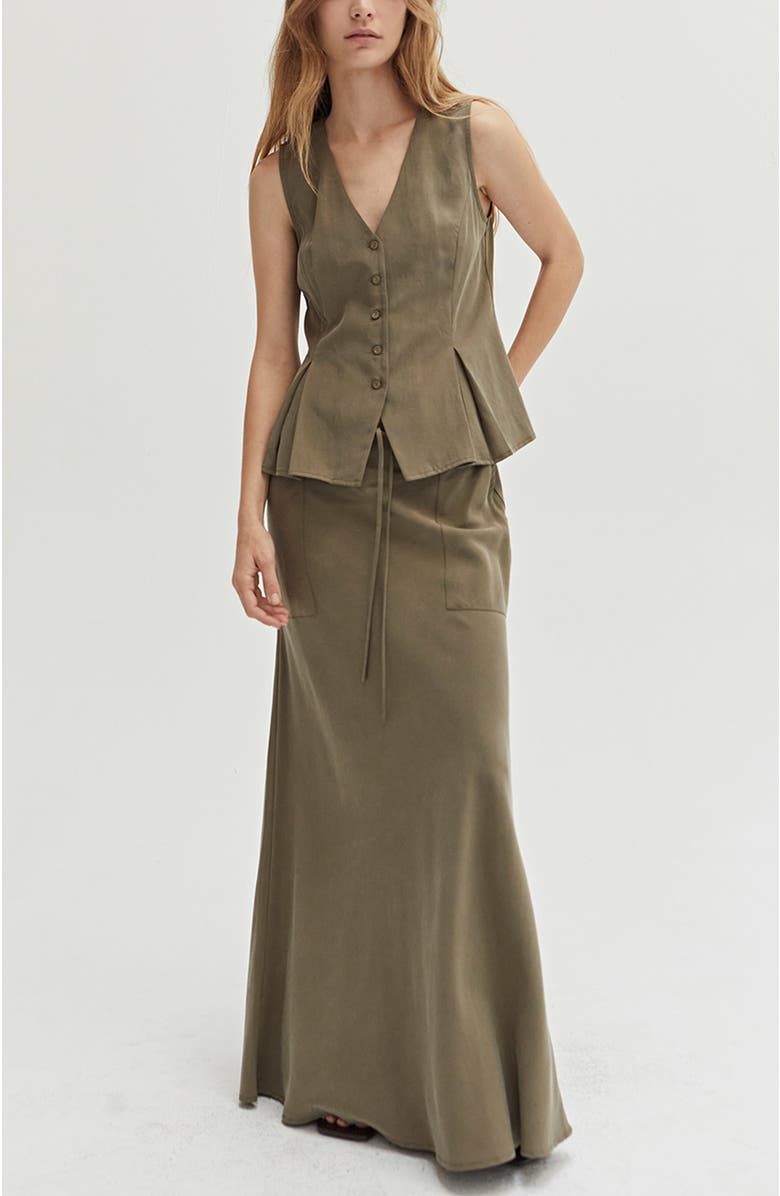 CRESCENT Lyocell & Linen Pleated Vest, Alternate, color, 