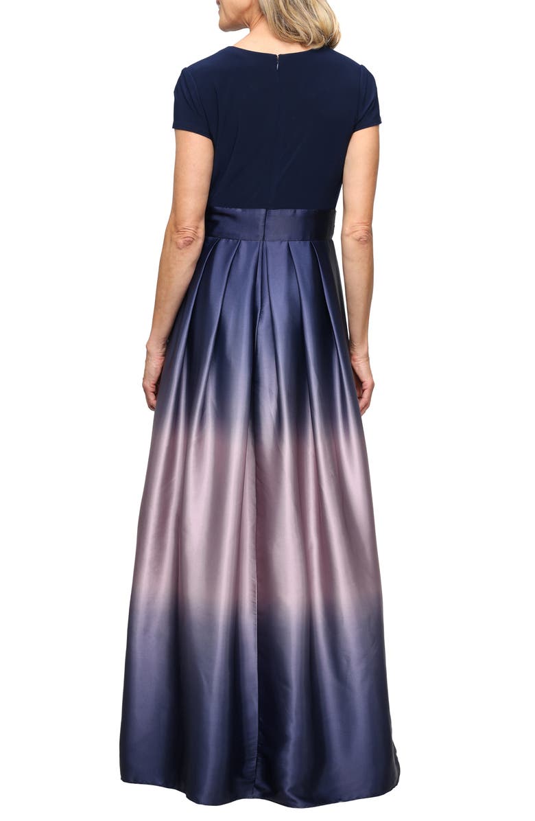SL FASHIONS Short Sleeve Jersey Bodice Ombré Satin A-Line Gown, Alternate, color,